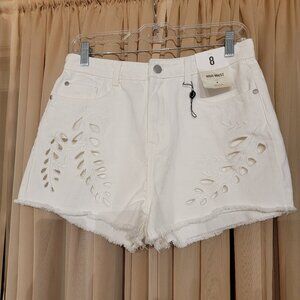 DenimCo White Denim Cutout Shorts, Size 8, NWT